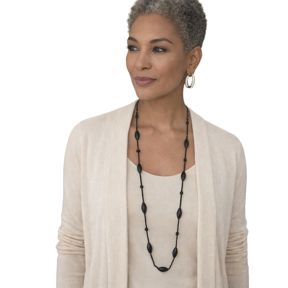 Chico's Black Natural‎ Black Stone Long Necklace NEW